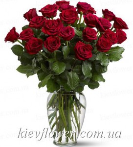 Букет з 25 червоних троянд "Класика" — Букети квітів купити з доставкою в KievFlower.  Артикул: 1224