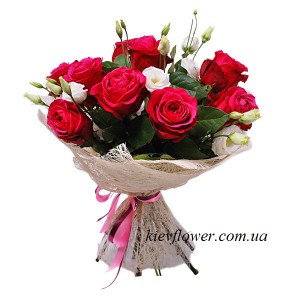 Bouquet "You'r the fairest"- red roses and white eustoma