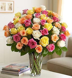 75 разноцветных роз — Букеты цветов заказать с доставкой в KievFlower.  Артикул: 0690