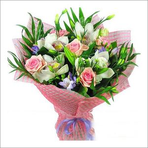 Букет з троянд та орхідей  "Єва" — Букети квітів купити з доставкою в KievFlower.  Артикул: 7780