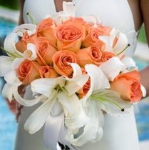 Bridal bouquet of roses and lilies