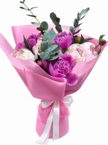 Bouquet of peonies with eucalyptus
