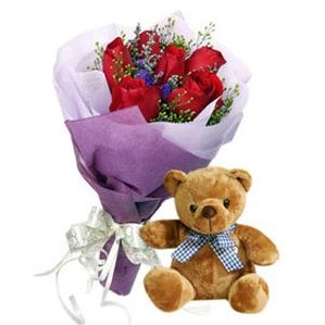 Мишка с розами — Букеты цветов заказать с доставкой в KievFlower.  Артикул: 0606