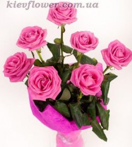 7 лілових троянд сорту "Аква" — Букети квітів купити з доставкою в KievFlower.  Артикул: 1001