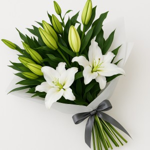 Траурний букет з білих лілій — Kievflower - Доставка квiтiв