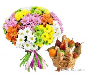Букет хризантем и фрукты  — Kievflower - Доставка цветов