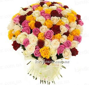 АКЦИЯ - 101 разноцветная роза — Kievflower - Доставка цветов