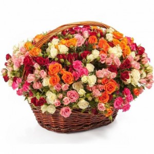 101 кустовая роза в корзине — Kievflower - Доставка цветов