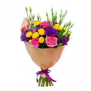 Яркий букет из роз и эустомы — Kievflower - Доставка цветов