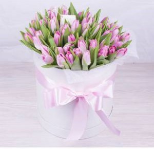 51 pink tulip in a box — KievFlower - flowers to Kiev & Ukraine 
