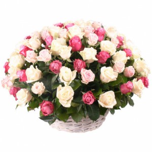 Корзина из 71 кремовой и розовой розы " Маме " — Kievflower - Доставка цветов