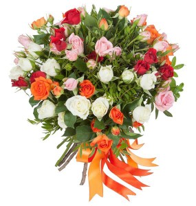 Букет из 25 разноцветных кустовых роз — Kievflower - Доставка цветов