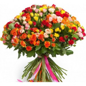 Букет из 51 разноцветной кустовой розы — Kievflower - Доставка цветов