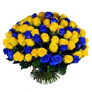 Букет 101 Синя та Жовта Троянда — Kievflower - Доставка квiтiв