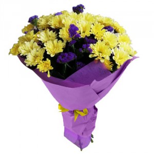 Bouquet of yellow chrysanthemums and staticians — KievFlower - flowers to Kiev & Ukraine 