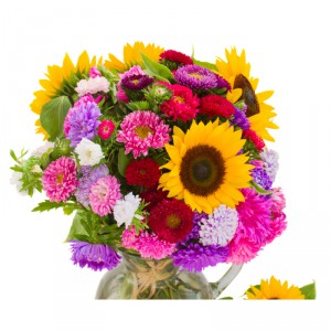 Осенний букет из разноцветных астр и подсолнухов — Kievflower - Доставка цветов