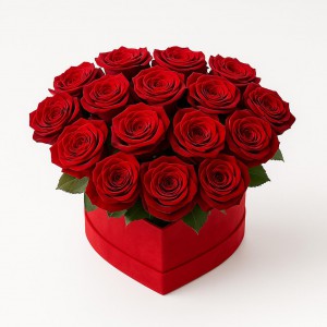 Love. Alive. Thinking of You — 17 red roses in a heart-shaped box