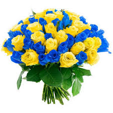 Яркий букет из желтых и синих роз "Украина" — Kievflower - Доставка цветов
