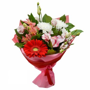 Небольшой букет с герберой и орхидеей для Мамы — Kievflower - Доставка цветов