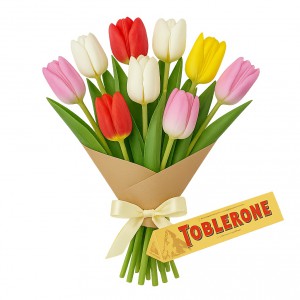 Support Gift Set “Warm Mix” — 9 Tulips & Toblerone Chocolate